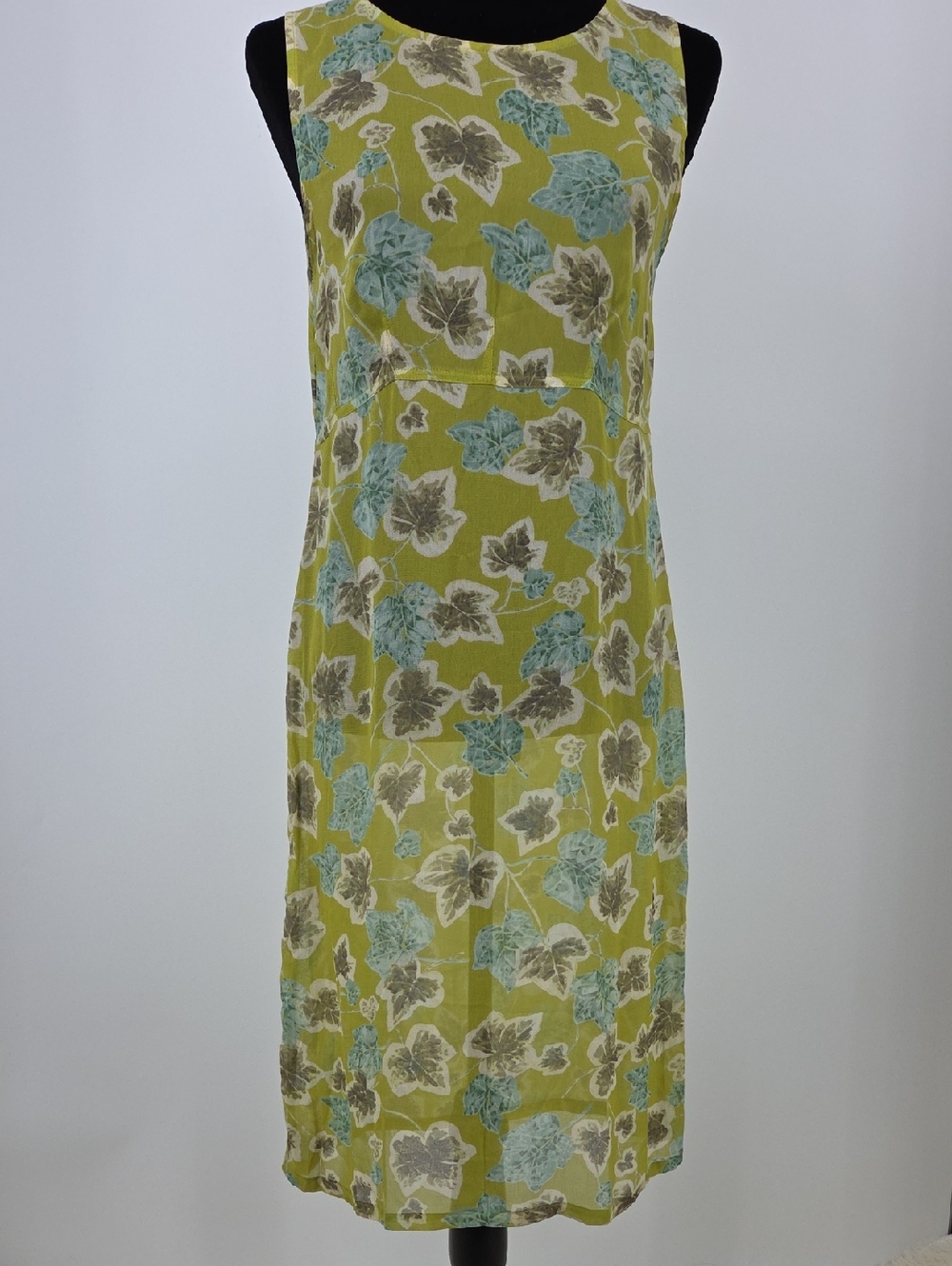 Sleeveless Sheer Olive Green Floral Print Midi Dress